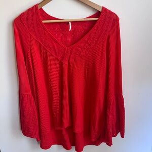 Red free people eyelet sweater